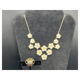 Avon Gold tone Floral Necklace & Flower Brooch