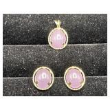 14k Gold Lavendar Color Jade Earrings & Pendant