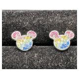 Disney Sterling Crystal  Mickey Mouse Head Earring