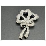 Swarovski Crystal Ribbon & Heart Brooch
