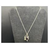 Silver Wrapped Stone Pendant & Sterling Necklace