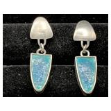 Vtg Israeli Sterling Silver & Roman Glass Earrings