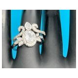 Sterling Silver Oval Cut Wedding Set Rings