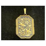 Vintage Damascene Asian Birds, Flowers Pendant
