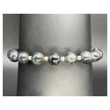 14K Gold & Black Jade Beaded Bracelet