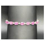 10k White Gold Plated Pink Sapphire Tennis Braclet