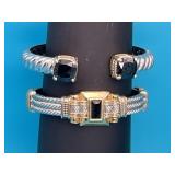 2 Vintage Two-Tone Hinged Bangle Bracelets