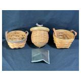 Three Longaberger Acorn, & Button Baskets