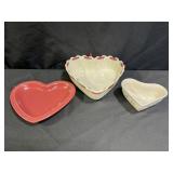 3 Longaberger Ceramic Heart Shaped Dishes