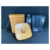 Longaberger hand woven wooden lidded basket