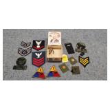 Old Cigar Box Full of Military Patches & Brass