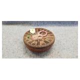 Vintage Wicker Sewing Basket w/ Glass Ring &