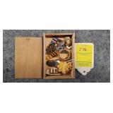 Small Wooden Box w/ Ring & Military Pins