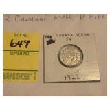 1922 Canadian Nickel V Five