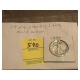 1934 Walking Liberty Silver Half Dollar