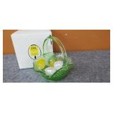 Glass Green Basket with Glass Eggs