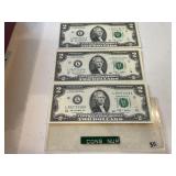 (3) 2009 $2 Bills Consecutive Serial Numbers