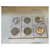 (6) 1964 Kennedy Half Dollars