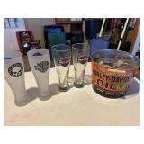 Assorted Harley Davidson Glasses, Coasters