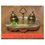 Viintage Brass Double Inkwell Set