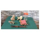 Vintage Wood Game Sticks, Dog Coin Bank, Cat,