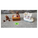Bear Figures, Bear Coin Bank & Baby Bootie Planter