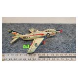 Vintage Tin Friction Rocket Shooting Fighter Jet
