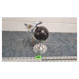 Art Deco Desk Model Black Metal Globe w/ Airplane