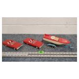 Toy Cars and Vintage Boat on Trailer Lot of 3