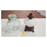 Kerosene Lamp & Glass Canister