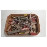 Box of Assorted Screwdrivers, Snips, Tools