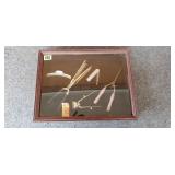 Vintage Hair Styling Tools in Wood/Glass Case