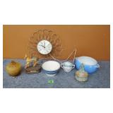 Lot of Vintage Kitchen Items, Music Box, Clock