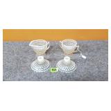 Vintage Moonstone Hobnail Sugar/Creamer & Candle