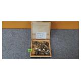 Wooden Hinged Box of Watch & Clock Parts, Misc.