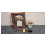 Vintage Candle Snuffer, Framed Farm Print, Clock