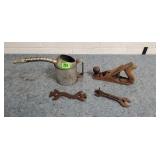 Antique Wrenches, Wood Plane, Vintage Oil Can