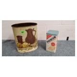 Vintage Metal Trashcan & Saltine Cracker Tin