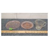 Pink Depression Dishes & Clear Glass Pitcher