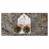 Vintage Green Rhinestone Clip On Earrings