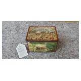 Antique Tin with Train, Boat Scenes, Rare Tin