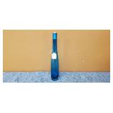 Mid Century Modern Blue Glass Wine Bottle, 17"