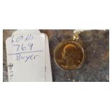 Gold Tone Quarter Pendant