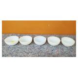 5 Milk Glass Fire King Bowls