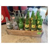 Vintage Wooden 7-UP Crate & Assorted Glass Bottles