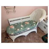 White Wicker Chaise Lounge with Cushion
