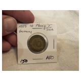 1950 German 10--Pfenning, F Mint Mark