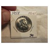 1958 Franklin Half Dollar, MS-65