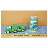 John Deere Tin Coin Bank & Tin with Labels