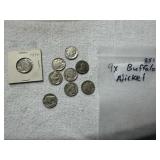 (9) Buffalo Nickels